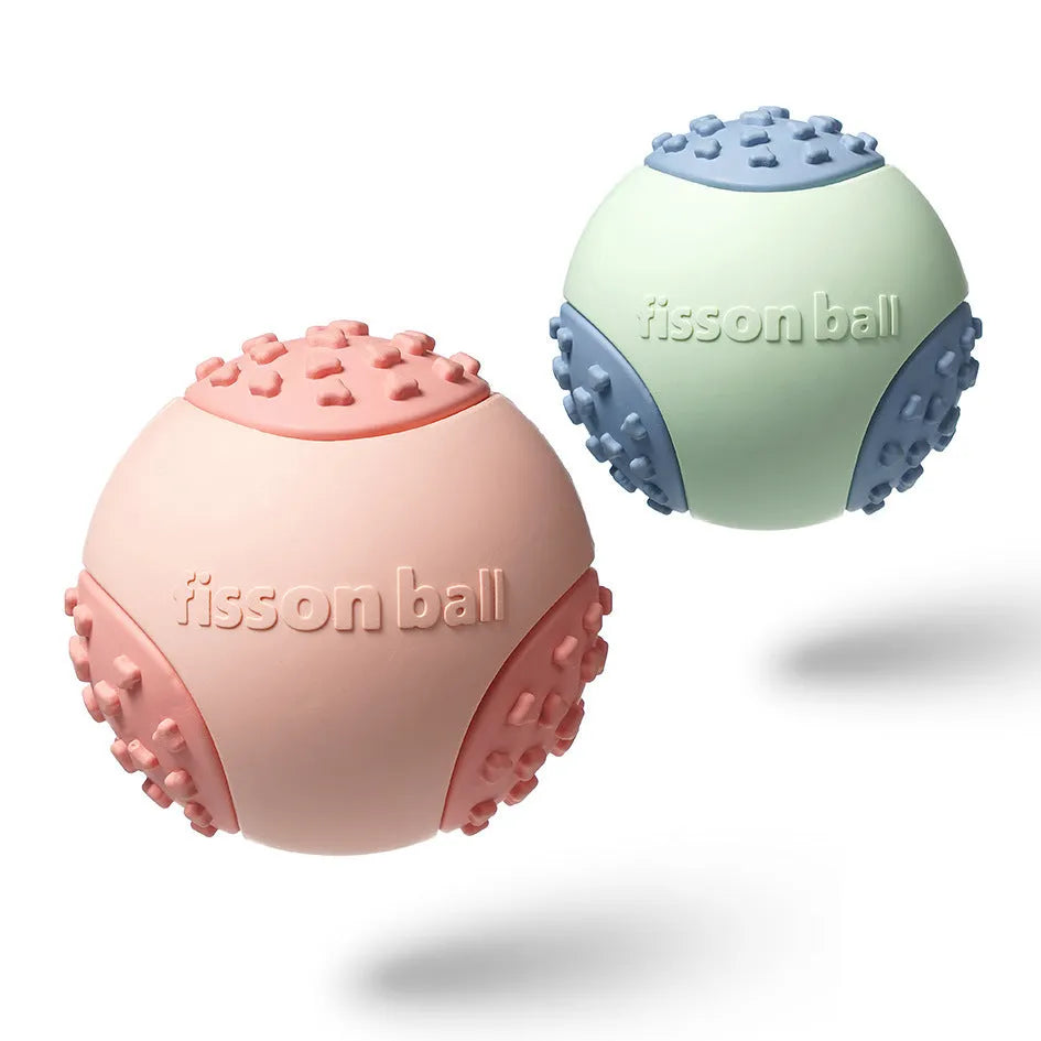Green rolling ball dog toy for small medium dogs showing 64mm diameter size