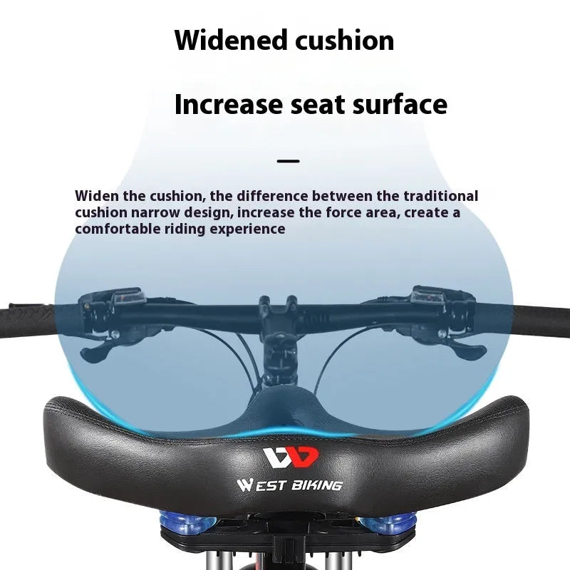 Black bicycle saddle cushion with thickened foam padding for shock absorption.