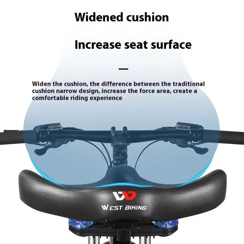 Black bicycle saddle cushion with thickened foam padding for shock absorption.