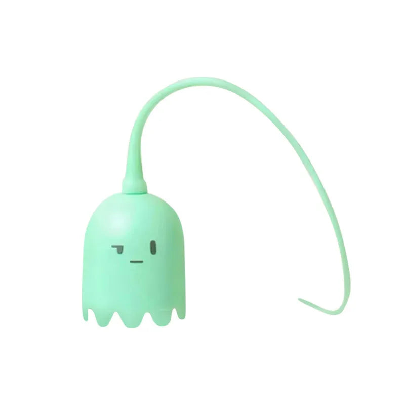 Green automatic electronic cat wand toy with swinging silicone tails on a 38cm wand.