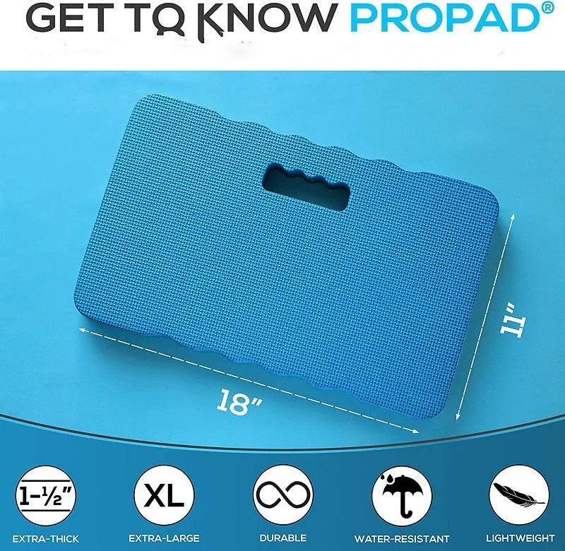 A rectangular blue EVA foam garden kneeler pad for cushioning knees during outdoor gardening.