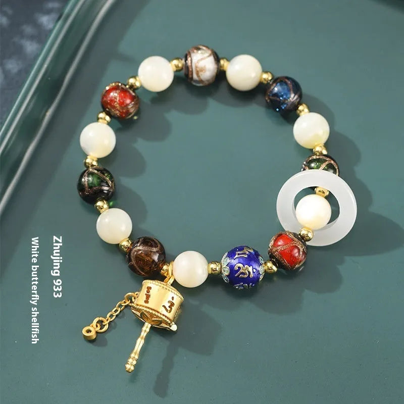 Women's hand-woven bracelet with fragrant grey coloured glaze and natural stone beads