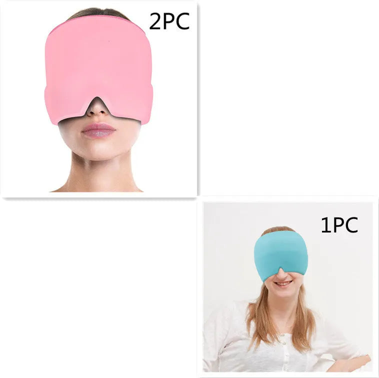 Elastic cloth gel eye mask for headache relief with adjustable headband in black colour