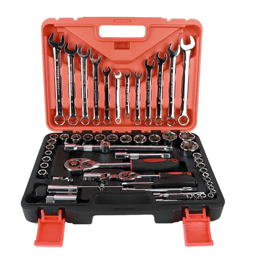 61-piece chrome vanadium steel auto repair socket and wrench set with ratchets and spark plug sockets
