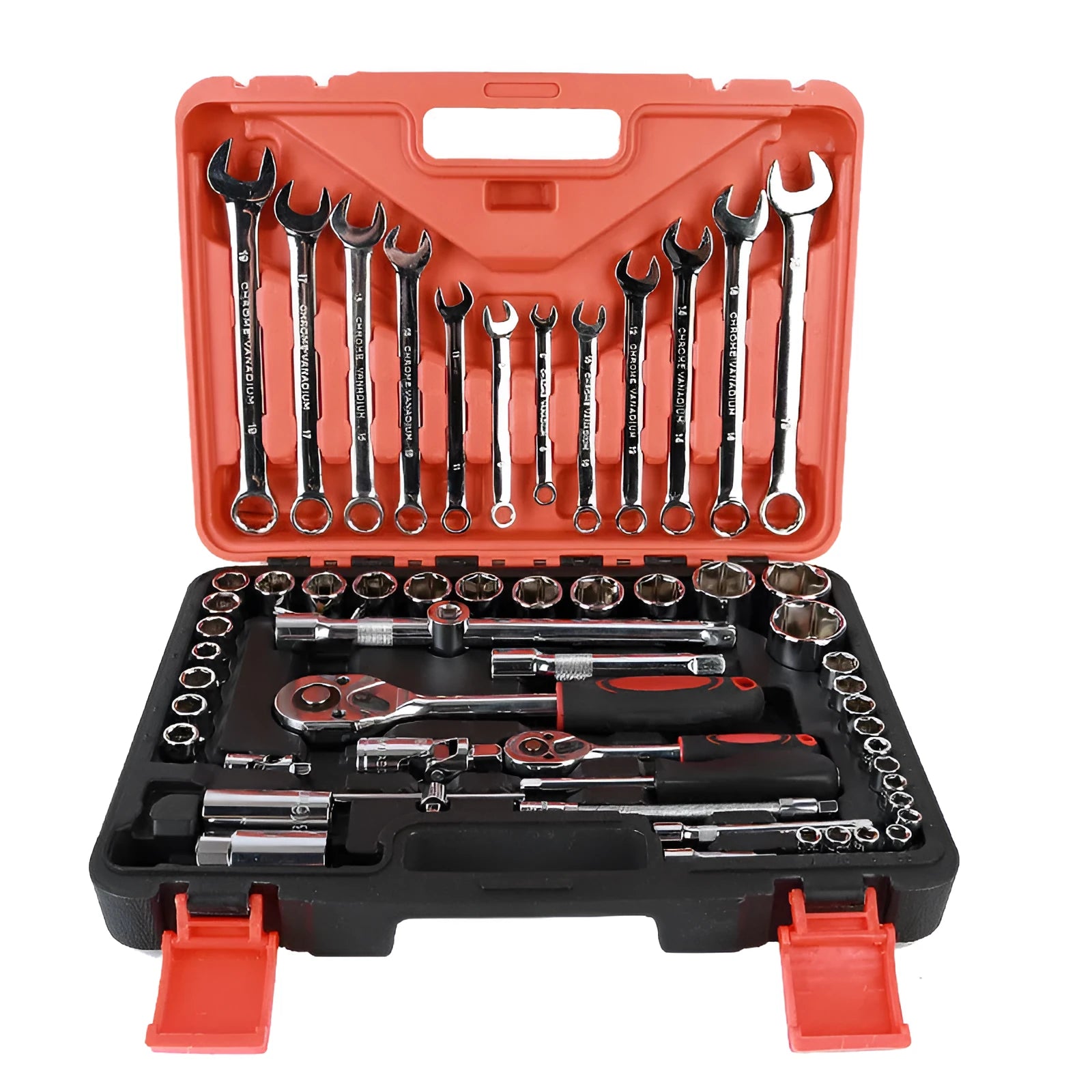 61-piece chrome vanadium steel auto repair socket and wrench set with ratchets and spark plug sockets
