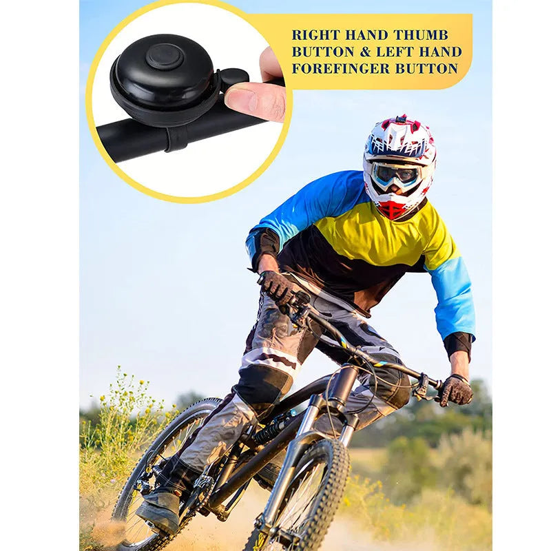 Black ABS bicycle bell with 58mm diameter and a metal mounting fixture.
