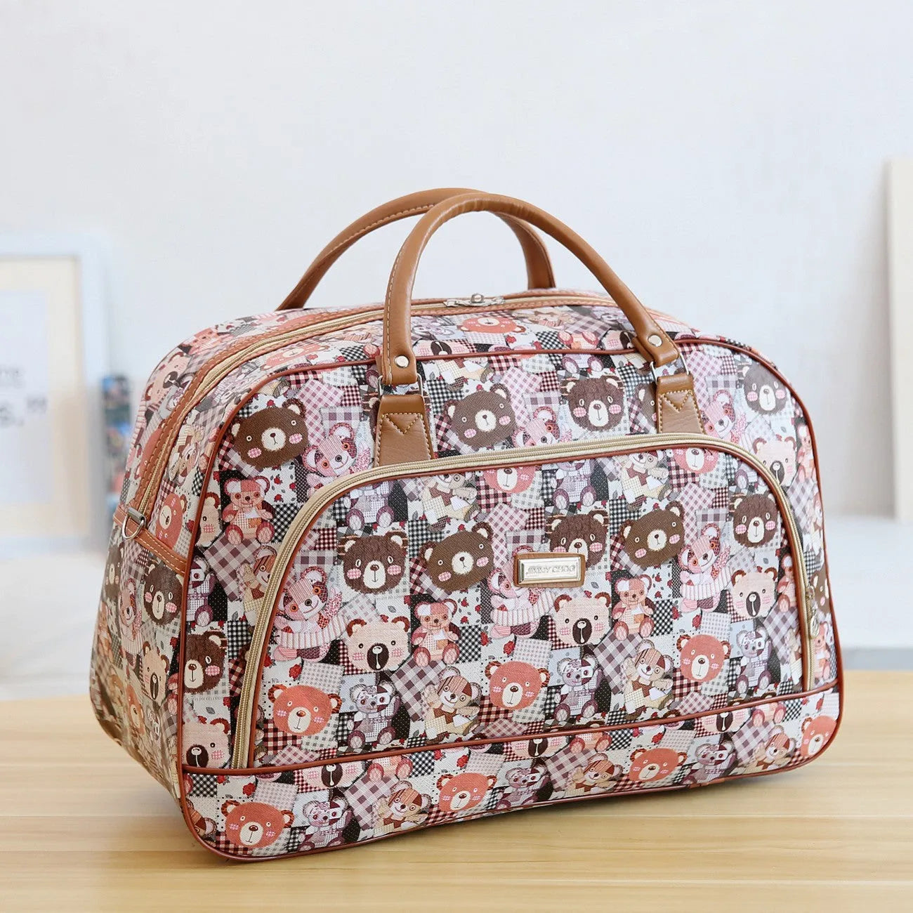 Large PU leather hand travel duffel bag with zipper closure and soft handle in black colour