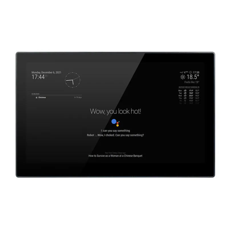 13.3-inch smart mirror touch display with integrated CM4 board for voice assistant projects.