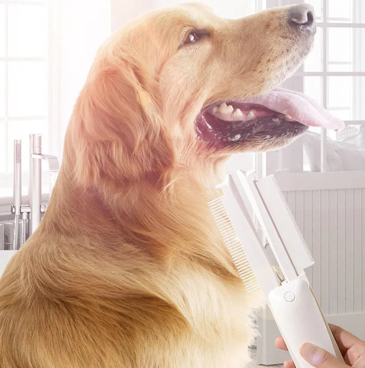 Plastic pet grooming brush for dogs and cats with hair removal and massage functions