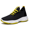 Men's black white breathable mesh lace-up casual sneakers with plastic sole and flat heel