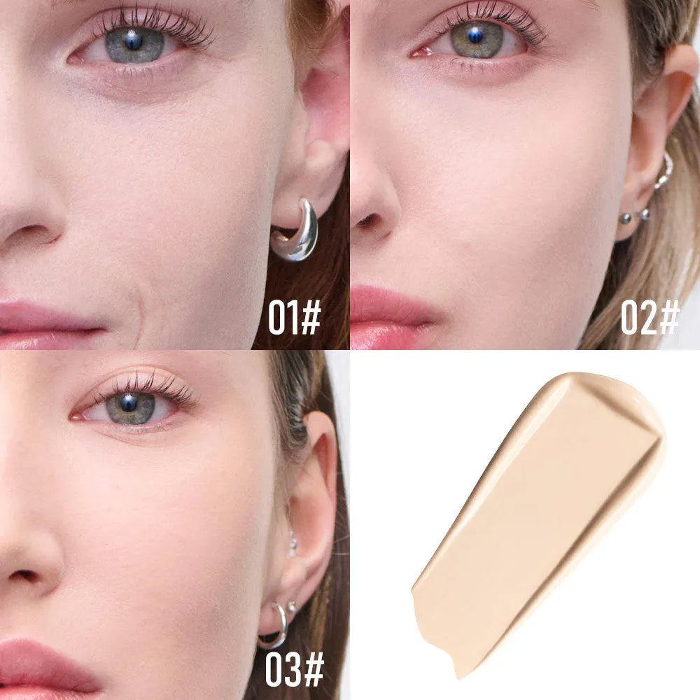 Matte sunscreen liquid foundation SPF 30 bottle with six colour shade options