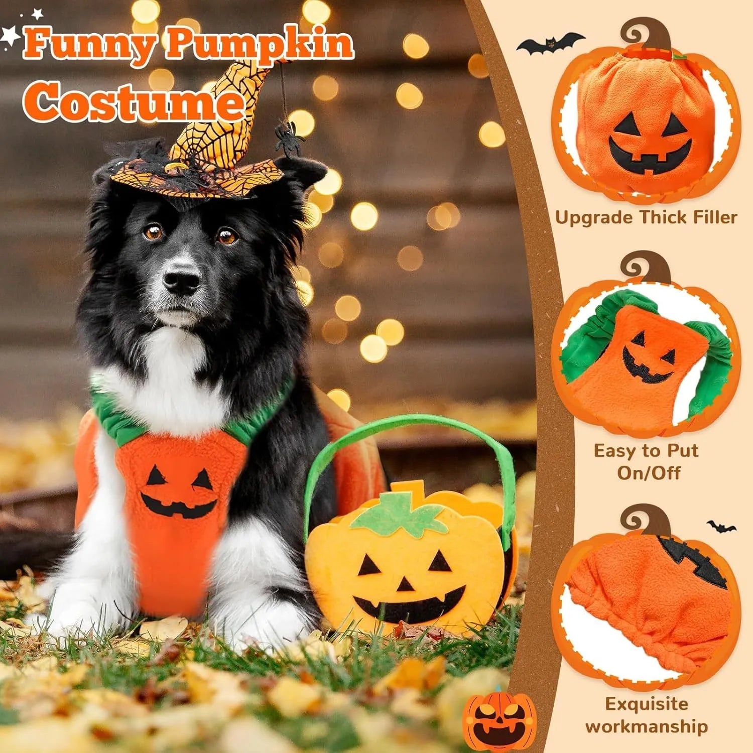 Orange plush pumpkin Halloween costume for small medium dogs and cats on mannequin