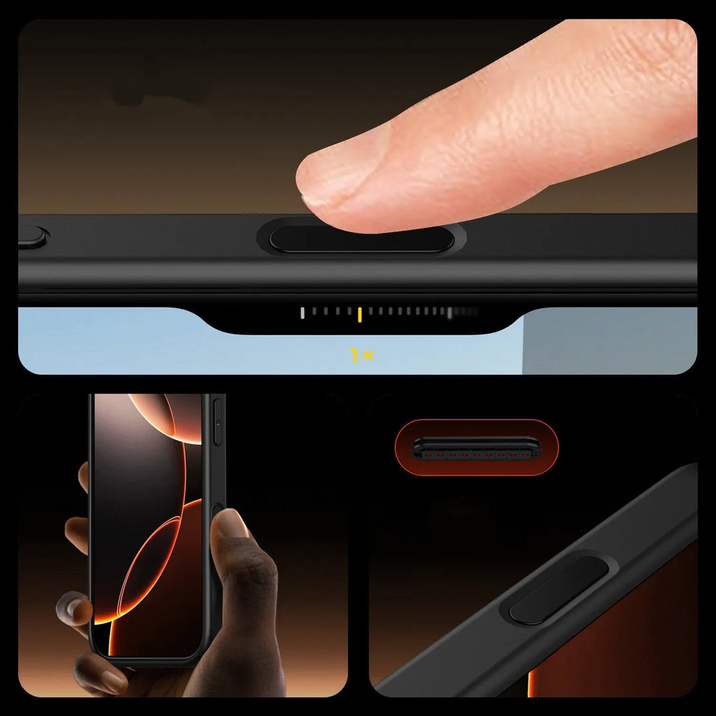 Transparent black magnetic phone case for iPhone 16 with airbag corners and integrated magnetic ring