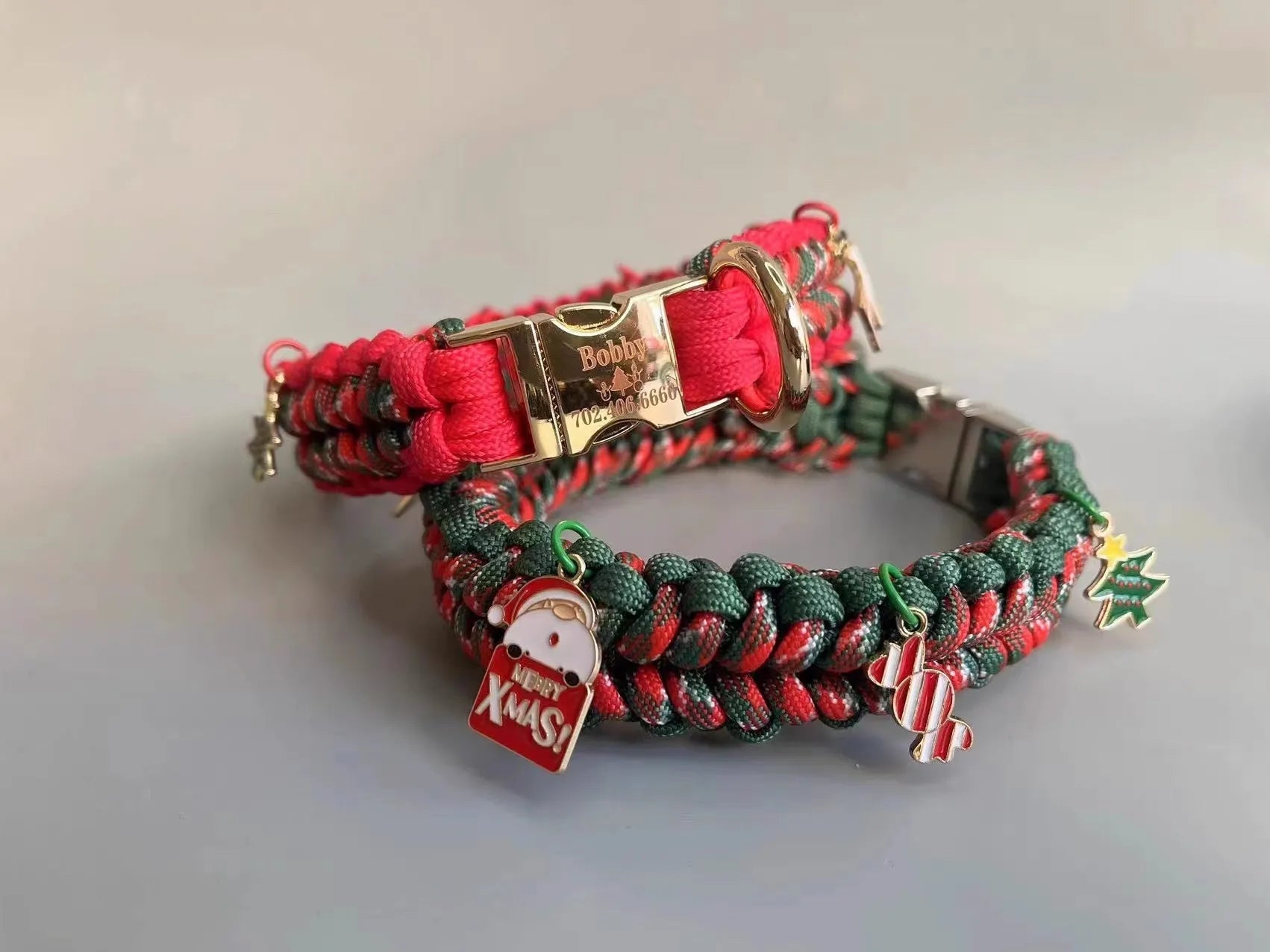 Green rope and chain dog leash with POM release buckle shown in L size