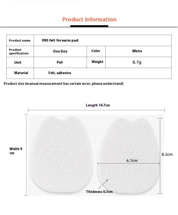 White thin felt shoe tongue stickers showing front pad design for anti-wear protection