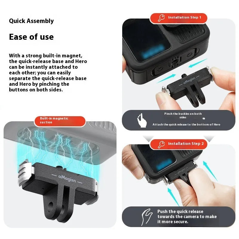 Magnetic quick release base adapter for GoPro Hero13 Black, ABS steel mount, top view