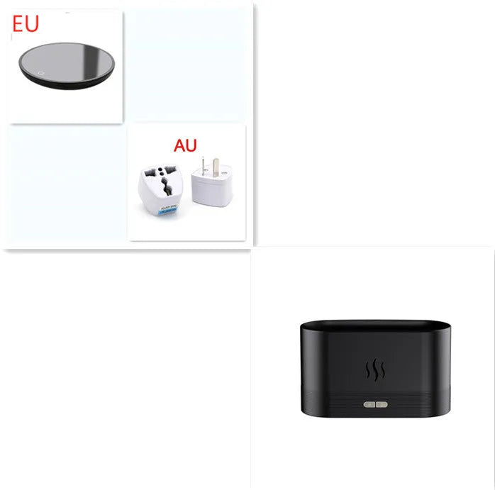 Black square aroma diffuser with flame light effect and mist output