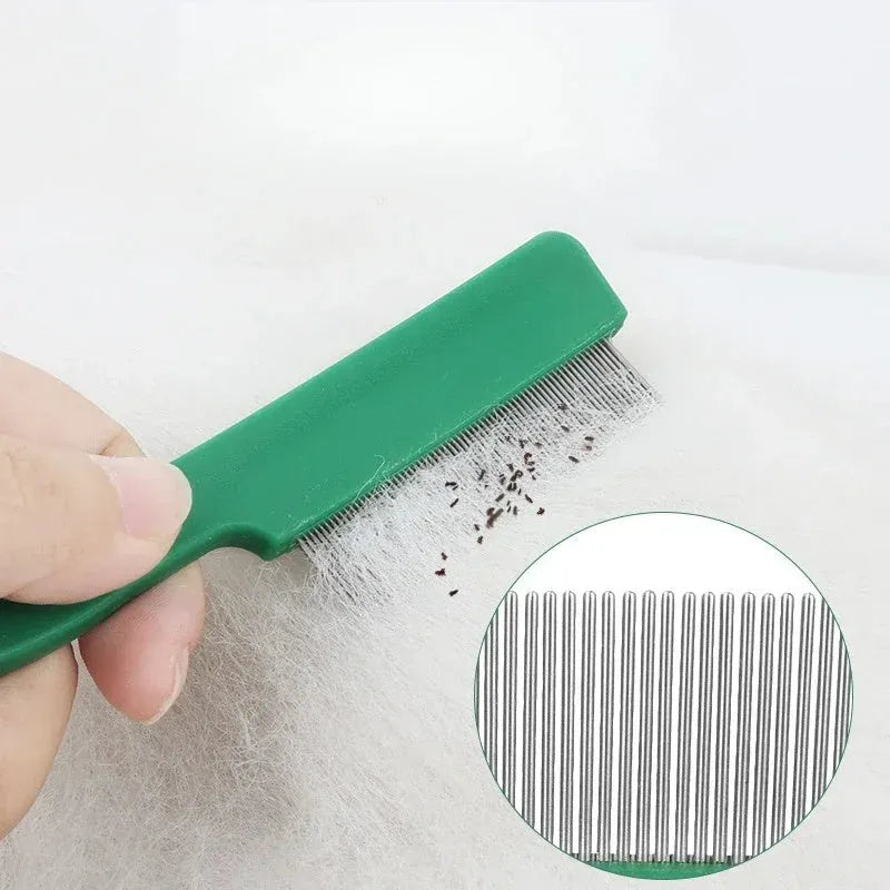 Green plastic handle stainless steel pet flea comb for dogs and cats grooming