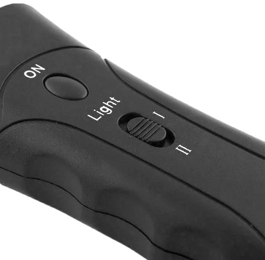 Multi-function ultrasonic dog chaser flashlight ABS black 14cm length with switch and button