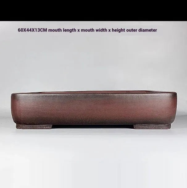 Rectangular handmade purple clay flower pot measuring 60 cm long with antique styling