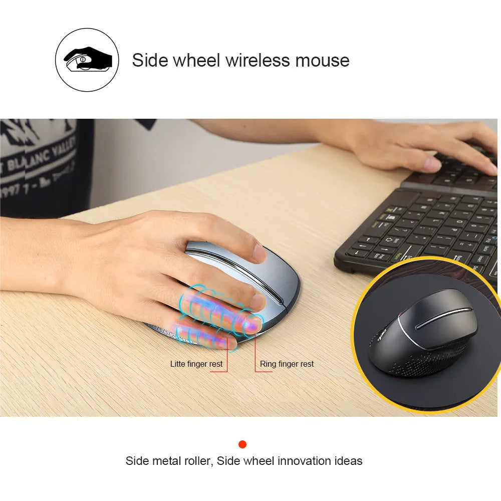 T32 wireless vertical ergonomic mouse with aluminium side roller in black matte texture
