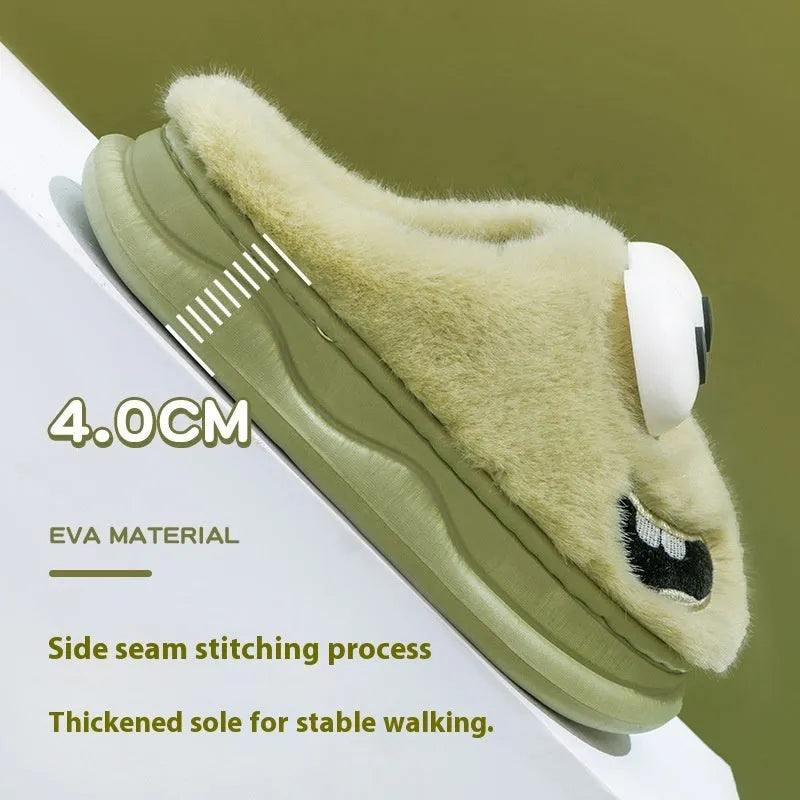 Female warm indoor cartoon big eye dog cotton slippers with suede upper, grey colour, size 38/39