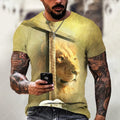 Men's 3D printed Jesus pattern t-shirt in polyester bird eye cloth fabric, short sleeve pullover style