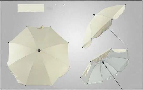 Black adjustable stroller umbrella with alloy handle and 8 steel bones attached to pram