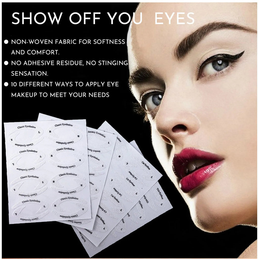 Set of four reusable flexible eyeliner and eyeshadow makeup stencil templates on a pink background