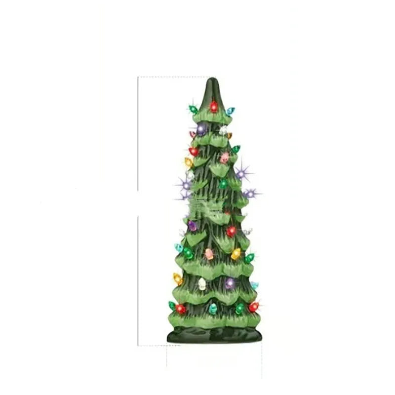 European style resin Christmas tree decoration with lights in 20cm, 25cm, or 30cm size for courtyard use.