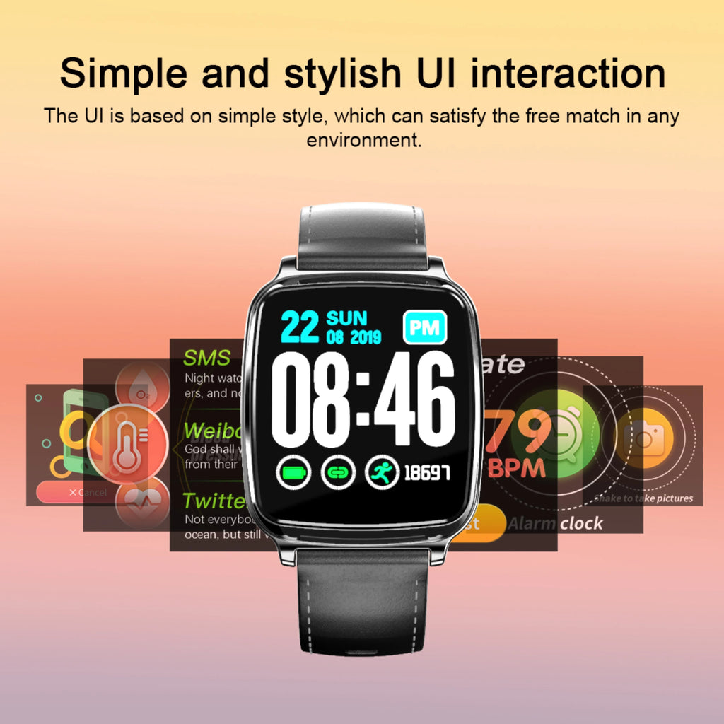 M8 round smart bracelet with heart rate monitor on a wrist, showing black, brown, gold, and silver colour options.
