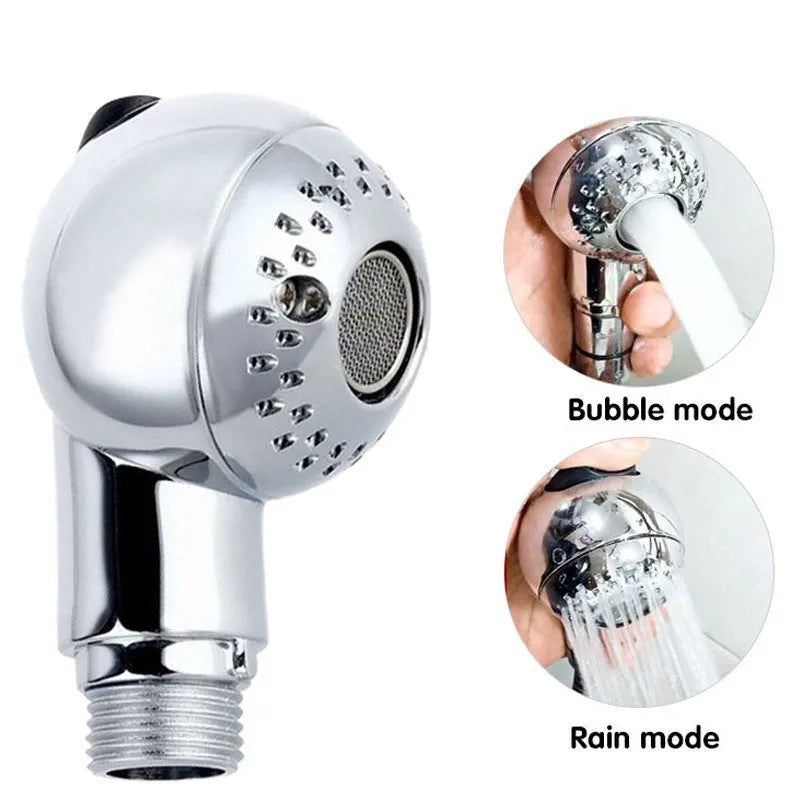 Silver ABS plastic handheld pet shower head for gentle bathroom grooming.