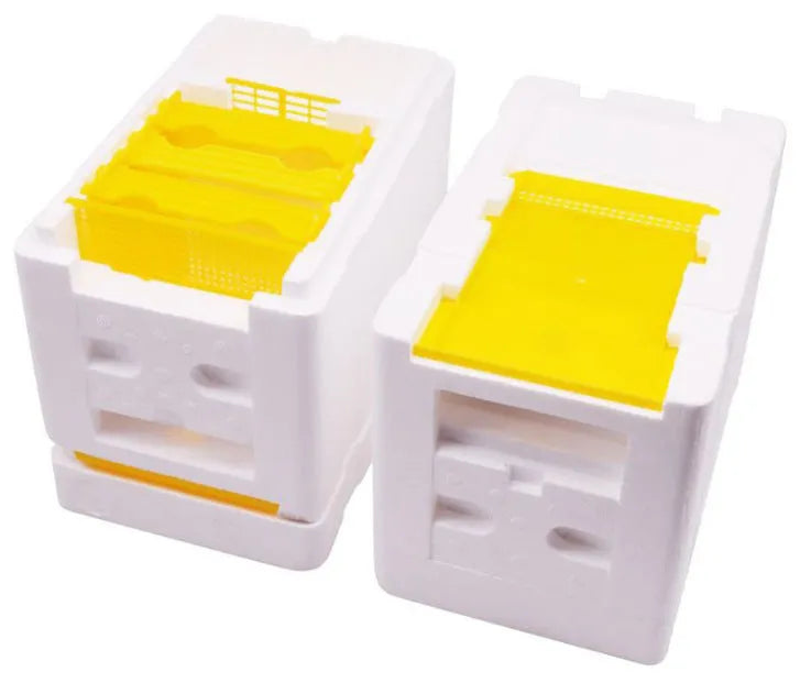 Three white EPS foam mini delivery boxes for bee mating and breeding activities