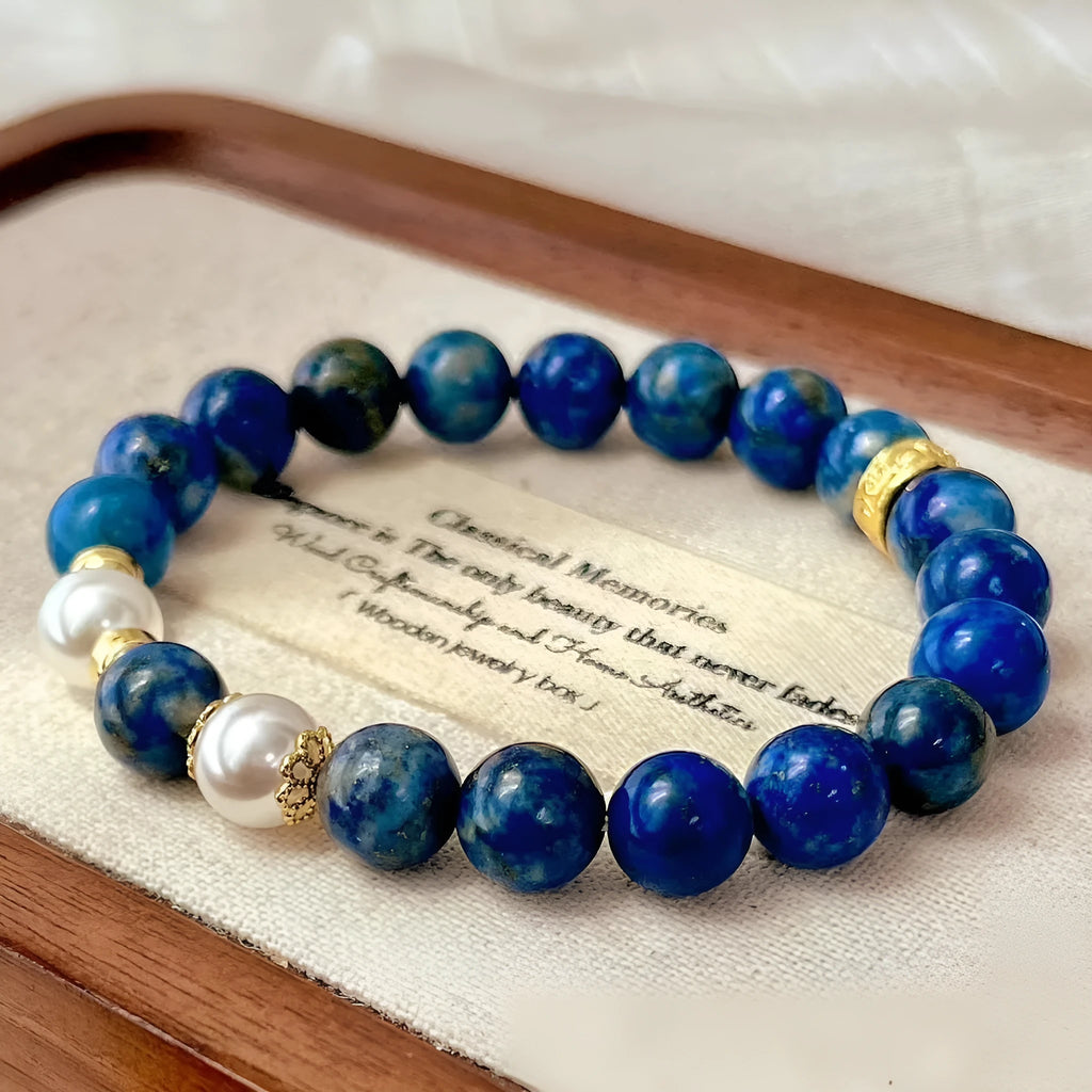 Lapis lazuli green gold stone bracelet with Chinese retro artistic style