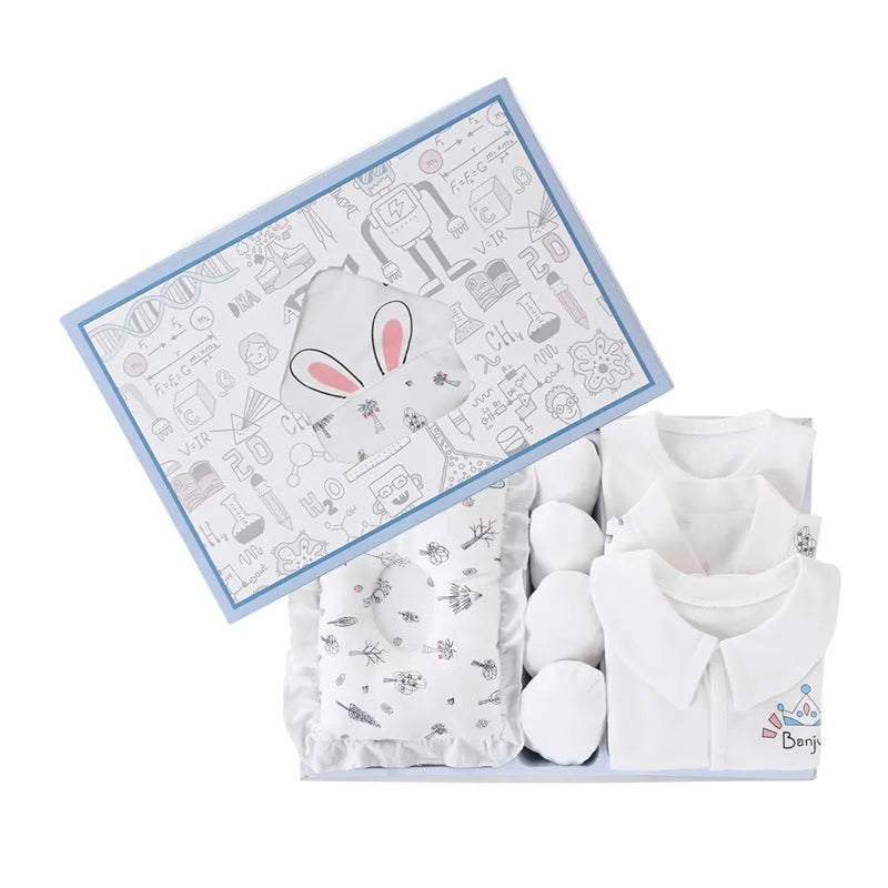 24-piece newborn gift box set with 100% cotton blue pink white baby clothes in 43x30cm box