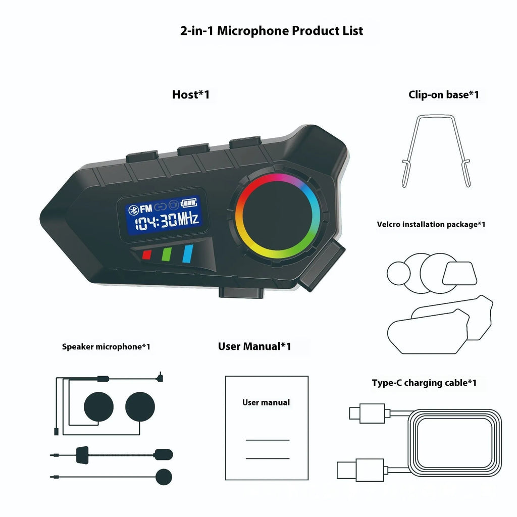 Motorcycle helmet Bluetooth headset with screen, dustproof, 40-hour battery, available in grey black blue red silver