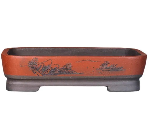 Rectangular non-woven fabric bonsai pot in blue with purple clay flowerpot for indoor plants