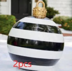 Large red and white striped inflatable PVC Christmas ball ornament with a 60cm diameter.