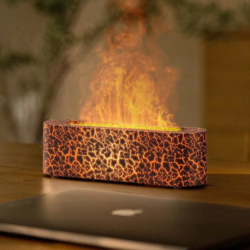 Square creative lava flame design desktop humidifier and aroma diffuser in black or white with USB cable