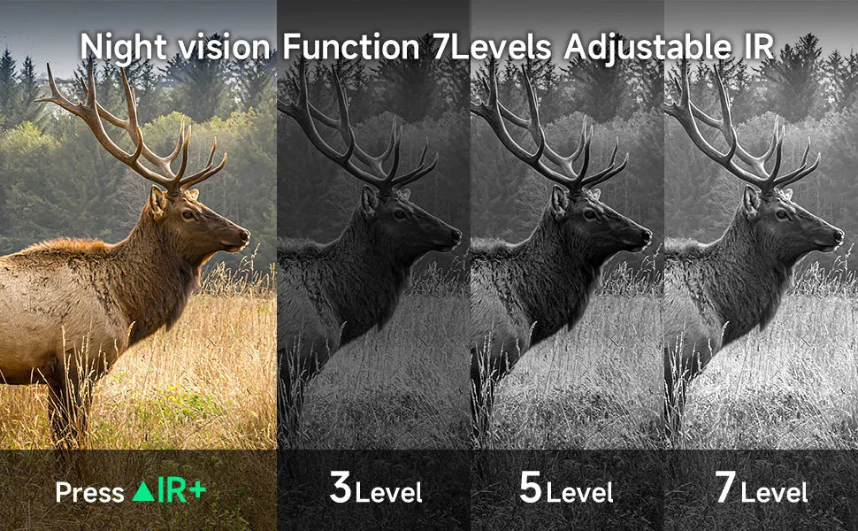 Black night vision instrument with lens and display screen showing 4K night vision capability.