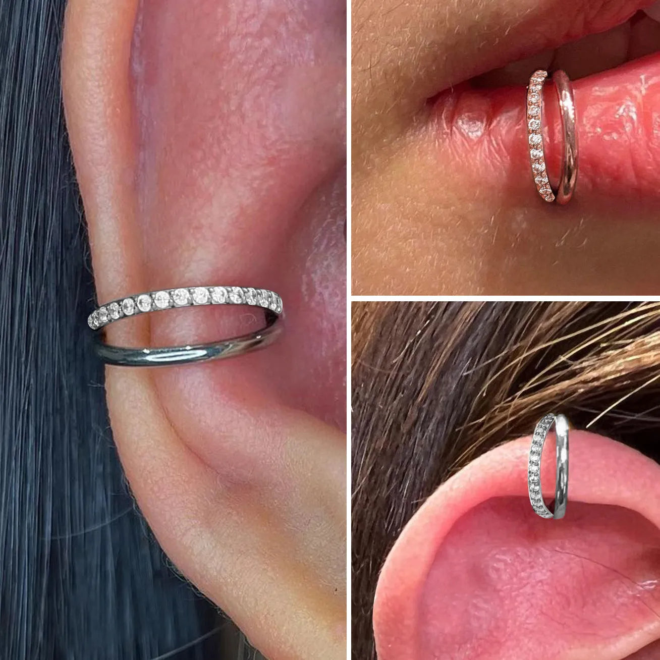Titanium alloy fork nose ring in silver, available in multiple sizes with or without diamonds.