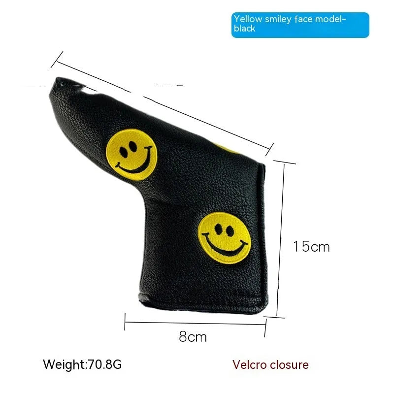 Golf straight bar putter sleeve in various designs including four-leaf clover, panda, and smiley styles.