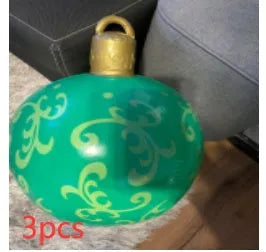 Large red and white striped inflatable PVC Christmas ball ornament with a 60cm diameter.