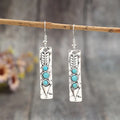 Silver geometric earrings with turquoise inlay on long strip zinc alloy design for women