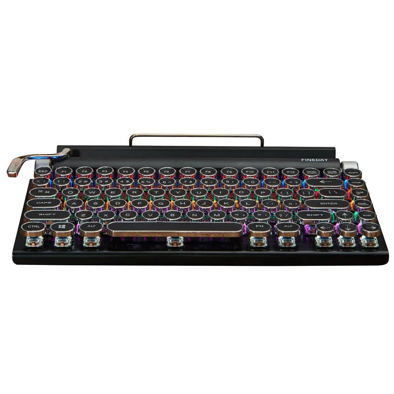Black retro typewriter mechanical keyboard with backlighting and Bluetooth connectivity