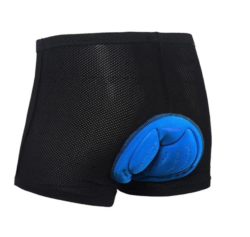 Black mesh Lycra cycling underwear shorts shown flat with silicone grip detail at hem