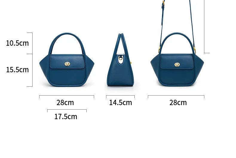 Women's cow leather wing tote bag with shoulder strap and latch closure in four colour options