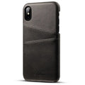 Slim black PU leather wallet phone case showing credit card slots and phone protection