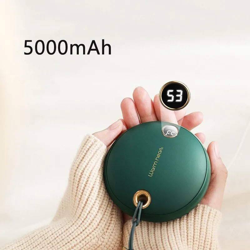 Green pink or white rectangular 5000mAh hand warmer power bank with digital display for phone charging