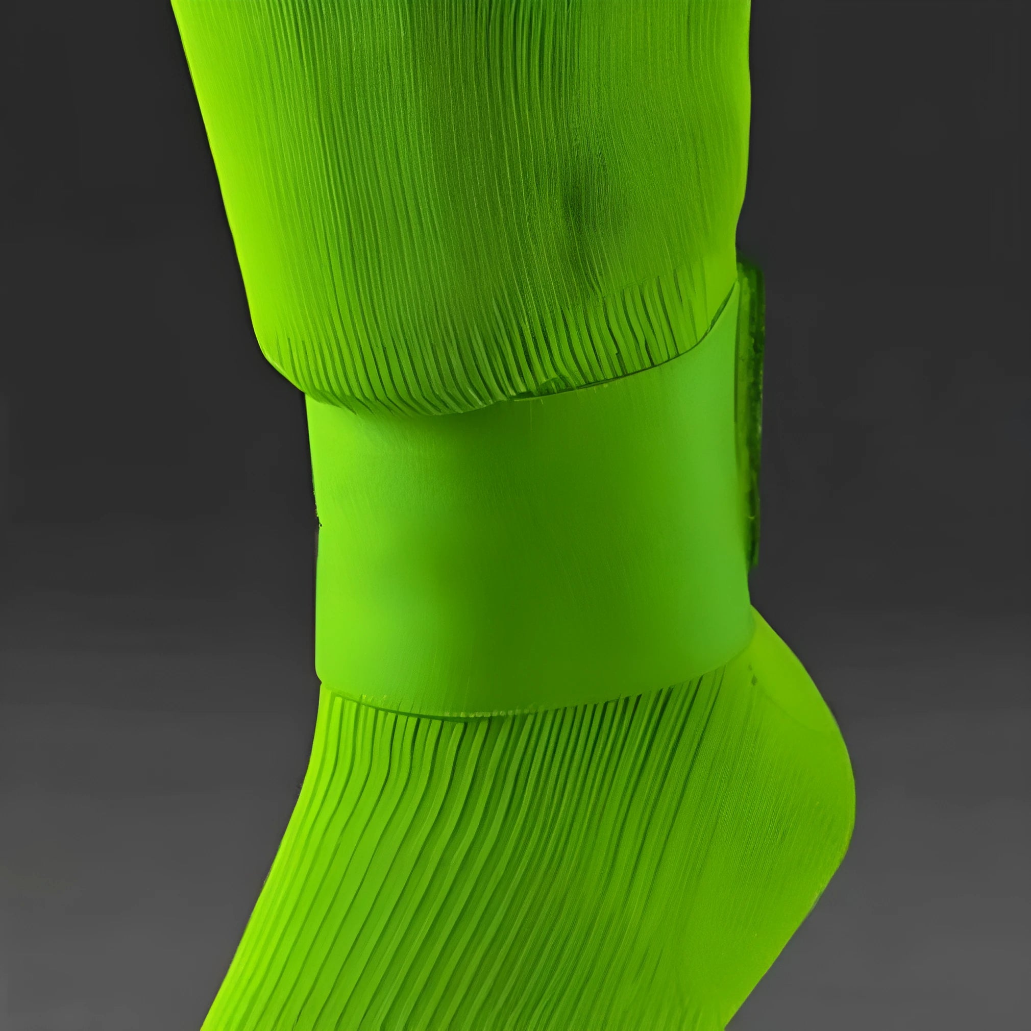 Rubber shin guard tape belt in red, shown securing a football shin pad, dimensions 25cm by 6.5cm.